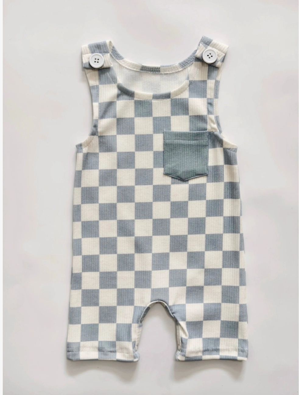 Blue Checker Pocket Romper