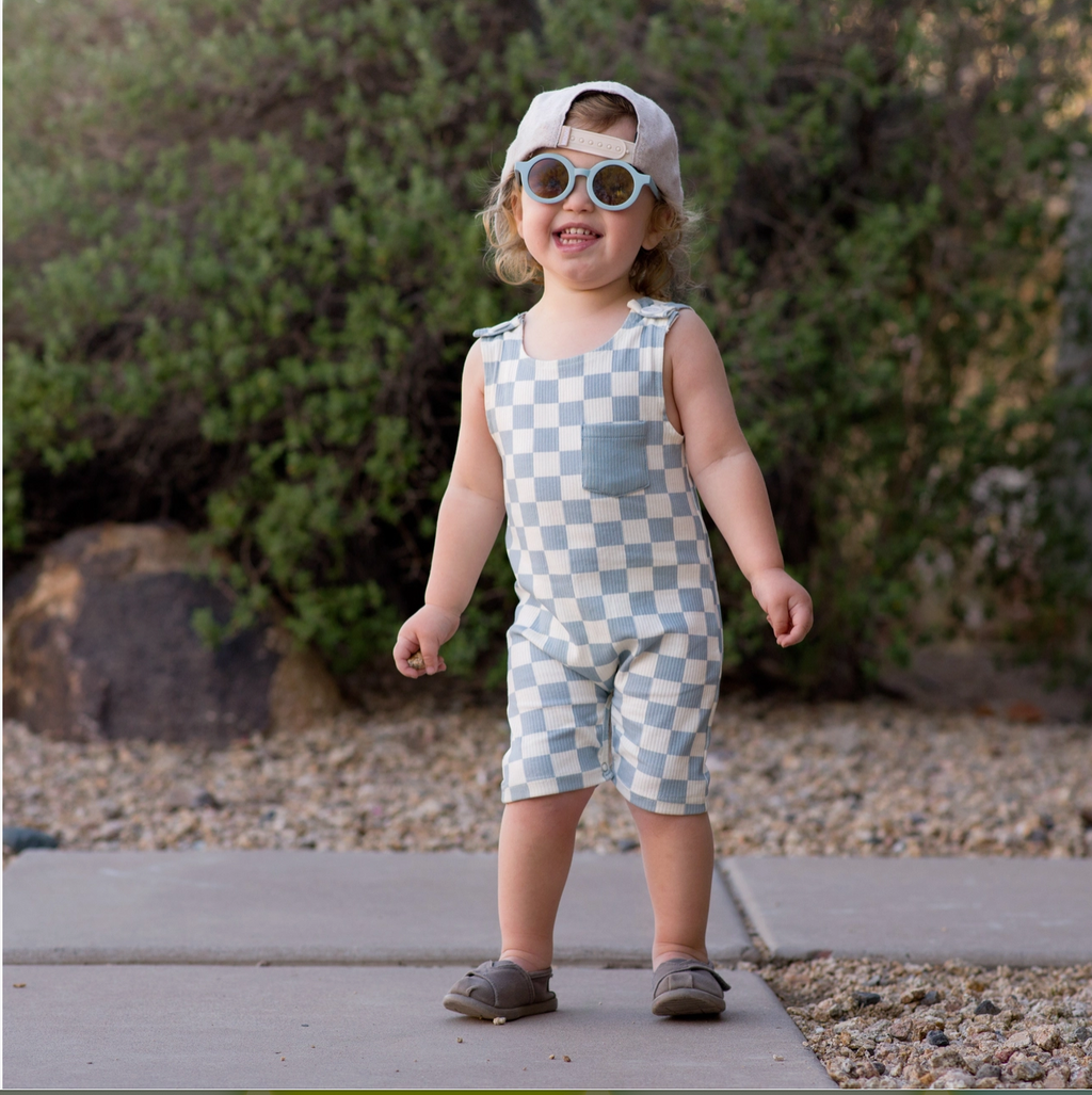 Blue Checker Pocket Romper