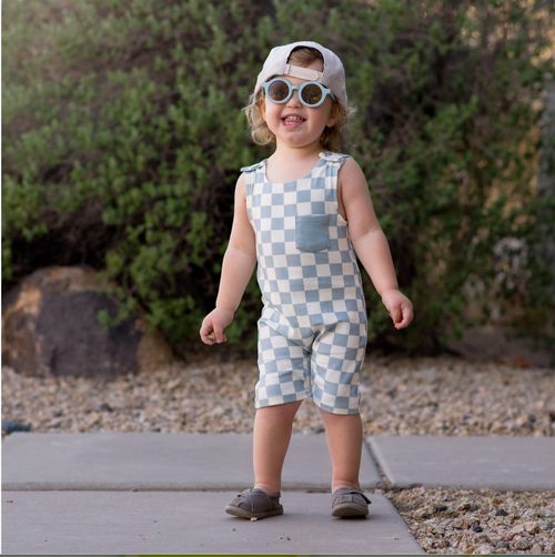 Blue Checker Pocket Romper